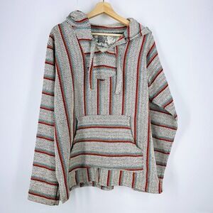 Original Senor Lopez Mens Baja Hoodie Striped Pullover Mexican Poncho Size L